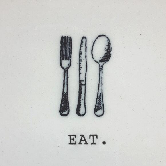 Rae Dunn Magenta EAT Fork Spoon Knife Minimalist Art Dish Decorative Oval Plate - Picture 5 of 8